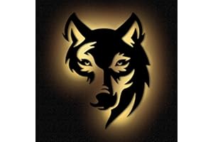 ‎NAMOFACTUR Wolf Wandlampe Lampe Wand Deko Dekoration Wanddeko Geschenk für Wolfliebhaber I Mit Edelstahl Wandhalter I Batteriebetrieb Schwarz