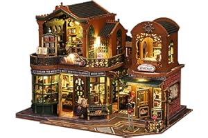 SHYLAMB DIY Book Nook Kit - DIY Miniature Dolls House Kit with Furniture and LED Light, 3D Puzzle Wooden Art Bookends, Model Kits for Adults to Build (Twilight Bookstore)