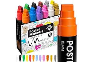 ZENO Jumbo Acrylmarker – 12 Farben, 3-in-1 Chisel-Spitze (15 mm), Wasserfeste Graffiti Marker für Kinder & Künstler, Dicke Acrylstifte für Poster, Holz, Stoff, Glas, Stein & DIY