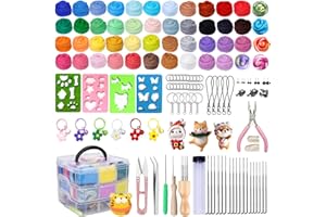 YUTUY 48 Farben Nadelfilz Set,Nadelfilz Starter Kit mit Filznadeln Grundwerkzeugen und Zubehör Wollfaser-Handspinnmaterial zum Basteln für Anfänger,Nassfilzen und Trockenfilzen DIY Handwerk