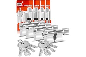 GERCAR Cylindre de serrure profilé 45/45 - Avec 10 clés - Lot de 4 clés identiques - Longueur : 90 mm, A : 45 B : 45 - Lot de 4.