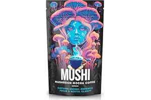HILLTEN HEALTH Mushi Mocha Coffee | Lions Mane Mushroom Coffee Blend | with Cordyceps, Chaga Powder, Maca Root, Ashwagandha and Rhodiola Rosea | Reduced Caffine