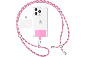 NALIA Bunte Universal-Kette mit Pad, Band für Handy-Hülle zum Umhängen, Karabinerhaken Anhänger Metall, Schlüsselband Umhängeband 160 cm, Crossbody Lanyard mit Schlaufe, Farbe:Rosa Weiß