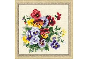 RIOLIS - Miscela di viole del pensiero 1516, Punto croce 20x20cm, Punto croce kit da ricamare, Disegni da ricamare, Embroidery kit, Set punto croce, Kit ricamo punto croce