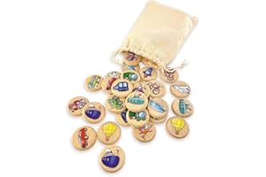 Ulanik Juego de Memoria a Juego 30 Piezas Juego de Mesa de Madera Edad 3+ Educación de Aprendizaje Preescolar (Transporte)