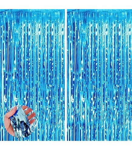 Lot De 4 Rideaux Scintillants Métalliques Bleus 1x2m - Décoration Fête, Mariage, Anniversaire - Adhésif Double Face