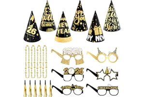 Fogcosy 22 Pcs New Years Eve Decorations 2026, Happy New Year 2026 Decorations, Includes Glasses, Hats, Beaded Necklace for New Year's Eve Party Accessories