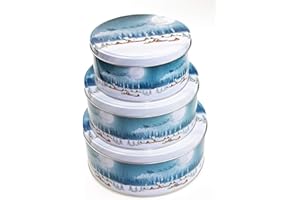 Kamaca Set di 3 contenitori per biscotti invernali WUNDERLAND rotondi, pratici ed eleganti per l'inverno, l'Avvento, il Natale (set da 3 contenitori per dolci invernali – Wonderland)