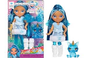 RAINBOW HIGH Littles Rainbow Fantasy Fairies & Pet - Sapphire, Bleu - Petite Poupée de 14cm & Chien Fantasy avec Ailes de Fées Interchangeable, Cadeau Mignon Dès 4 Ans