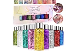 AOKITO Festival Gel de Purpurina para Rostro y Cuerpo – 9 Botellas de Gel Corporal con Cucharas, Purpurina Gruesa para Carnaval, Festival, Mascarada y Maquillaje de Fiesta