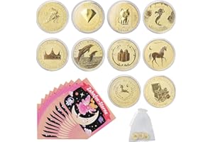 GOLDEROC 10 Stück Zahnfee Münzen mit Verschiedenen Mustern und 10 Stück Zahnfee Urkunden, Zahnfee Goldtaler, Zahnfee Geschenke Mädchen Jungen, Verlorenen Zahn Kinder Geschenke Souvenir
