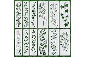 XIHIRCD 12pcs Leaf Vine Stencils, Leaves & Flower Stencil Reusable Floral Templates for Painting on Wood Drawing Canvas DIY Craft Home Decor Wall Art