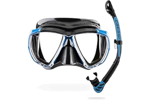 CRESSI Big Eyes+Alpha Ultra Dry Combo Black/Azure - Conjunto Máscara + Snorkel Alpha UD para Buceo y Snorkel, Negro/Azul Talla Única, Adultos