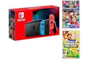 Nintendo Switch Rouge/Bleu Néon 32Go [Nouveau modèle]+ New Super Mario Bros. U Deluxe + Mario Kart 8 Deluxe [Deluxe Pack]