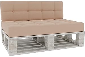Gutekissen® Cuscini per pallet Cuscini trapuntati con bottoni, Cuscini per pallet trapuntato PFG Set (Cuscino di seduta 120x80 +Schienale 120x40), Beige