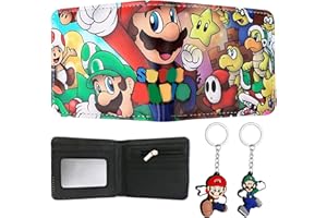 Ainvliya Cartoon Wallet for Kids, Super Bro Wallet with 2 Pcs Keychains, PU Leather Coin Purse Bi-Fold Anime Wallets Cartoon Cool Card Holder, Birthday Gift for Boys Girls Fans