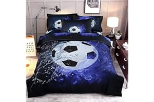 WONGS BEDDING Juego de cama de fútbol impreso en 3D con 1 funda de almohada, funda de edredón de fútbol de llama azul y hielo con cierre de cremallera, funda de edredón de microfibra suave individual135 * 200 cm