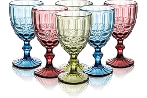 Youeon Lot de 6 verres à vin de 283,5 g - En verre coloré - Motif en relief - Motif diamant - Pour fête, mariage, vin, jus, 3 couleurs