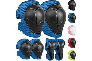 LeapBeast Set di Protezioni per Bambini,Regolabile Ginocchiere Set,protezioni skateboard bambini,Ginocchiere per bambini, 6 in 1 per skateboard, pattini in linea, hoverboard, bicicletta (blu, S)