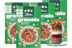 3Bears Granola - Mandorla Nocciola | Granola croccante e vegana con arachidi e cacao, 4x325g | Senza zucchero industriale | In collaborazione con Sarah Harrison