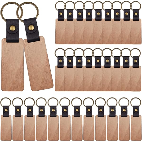 13 Stuks Houten Sleutelhanger Blanco, Blank Houten Sleutelhanger, Personaliseerbare Sleutelhangers voor Schilderen Lasergraveren DIY Decoratie Geschenken ( Rechthoekig, Beukenhout