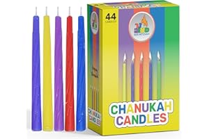 Colorful Chanukah Candles - Standard Size Hanukkah Candles - Premium Quality Wax - Assorted Colors - 44 Count for All 8 Nights of Hanukkah - by Ner Mitzvah
