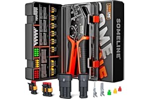SOMELINE Waterproof Automotive Electrical Connector Crimping Tool Kit, 2/3 Pin Automotive Wire Connectors, 0.34–2.5mm² Ratchet Crimping Pliers & Terminal Removal Tool – for Car, Motorcycle, Marine