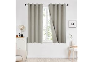 Deconovo 100% Blackout Faux Linen Curtains, Double-Sided, Thermal Insulated, Noise-Reducing, Eyelet Curtains for Bedroom & Living Room - 2 Panels (Linen Grey 46"x54")