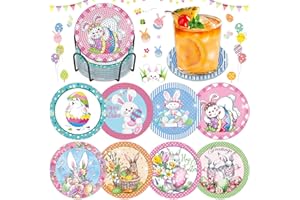 ‎LXMSJA Lxmsja 8 STK Diamond Painting Untersetzer mit Halter, Diamond Painting Easter, Diamant Painting Bilder Erwachsene Kinder, Diamant Tassenuntersetzer mit Kork, Basteln Erwachsene Frauen