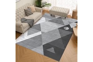 HOMFINE Area Rug for Living Room - Square Modern Cubic Washable Area Rugs Abstract Soft Faux Short Pile Carpet for Bedroom Dining Room Kitchen Non Slip Non Shedding Rug, 120x170CM, Grey