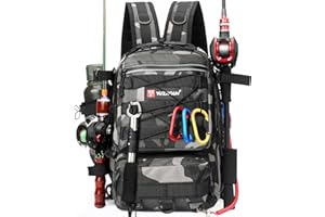 Luckits Angelrucksack, Angeltasche, Angelgerät Rucksack mit Rutenhalter, wasserdichte Angelgeräte Aufbewahrungstaschen, atmungsaktive Schultertasche, Wandern, Jagd, Camping, Outdoor Sport (Black)