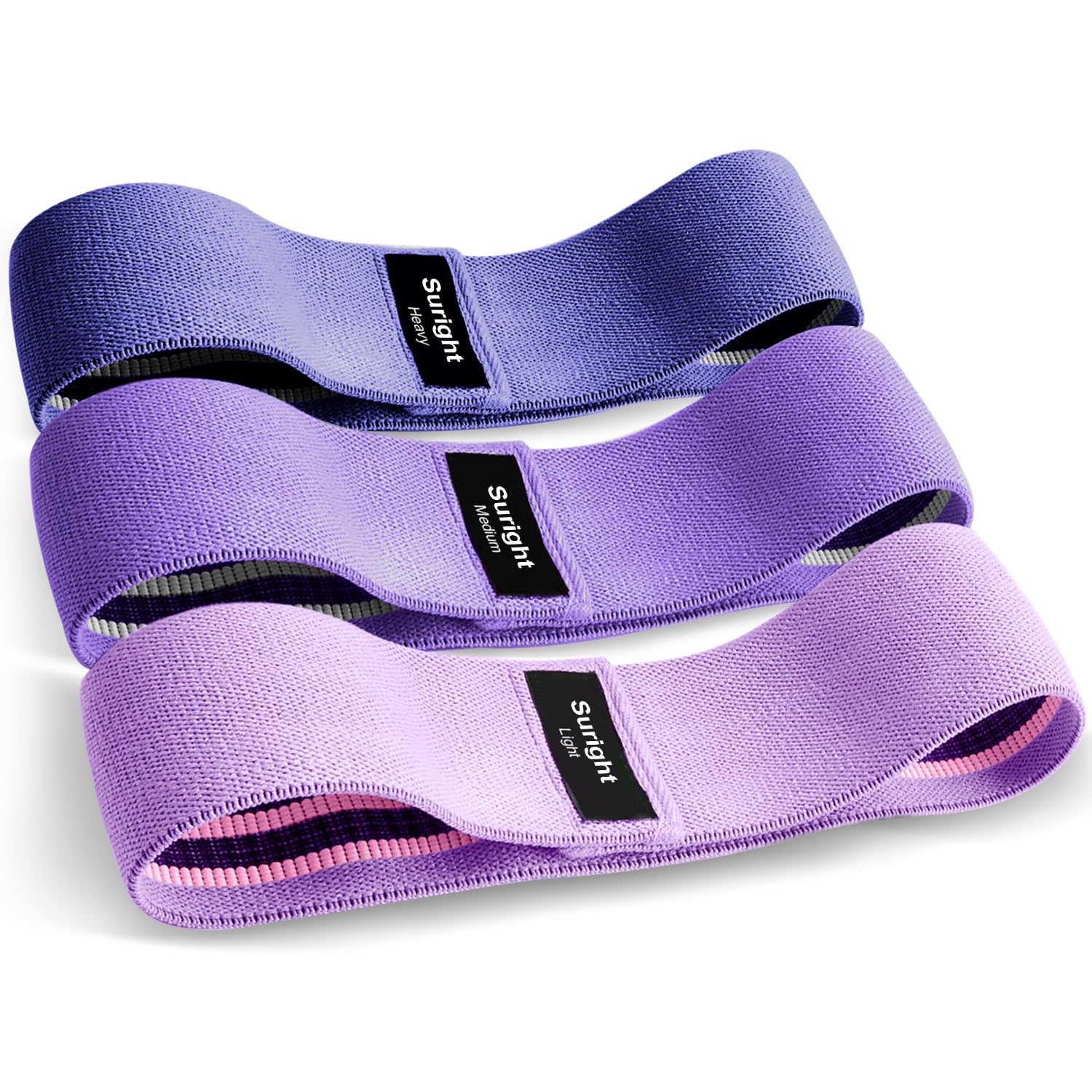 Suright Elastici Fitness, Fasce Elastico Palestra in Tessuto | 3 Livelli di Resistenza, Bande Elastiche Fitness Antiscivoli per Fitness, Esercizi Glutei, Pilates, Yoga, Palestra