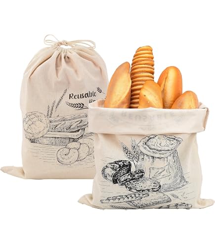 Sac Congélation Fruits Durable 4 Pcs Sacs à Pain En Lin, Vlecexs Bread Bag Réutilisables Sacs à Pain Lin