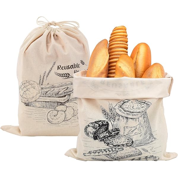 Porta Pane Da Tavola In Tessuto Impermeabile, Sacchetto Salvafreschezza Lavabile E Riutilizzabile Per Pane Fatto In Casa, Toast, Bagel, Verdura E Frutta, 43x13 Cm - 4