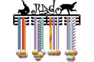 CREATCABIN Soporte Medallas Judo,Colgador Medallas Competición,Marco Estante Negro,Premios Colgar Carreras Atletas,Ganchos Hierro,Decoración Montaje Pared para Deportes,Jugadores Judo,Gimnasia,40x15cm