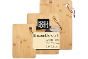 Moritz & Moritz Lot de 3 planches à découper en bambou - Naturellement antibactériennes, robustes et respectueuses des couteaux - Polyvalentes comme planche en bois de cuisine, planche à pain, planche