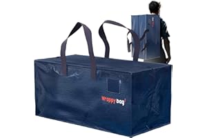 WRAPPYBAG Lot de 4 Grands Sacs à dos de Rangement Plastique – Sacs Jumbo XXL – Déménagement & Voyage – Solide, Épais & Étanche avec Poignées Renforcées – Vêtement & Linge de Lit – 76 x 36 x 38 cm