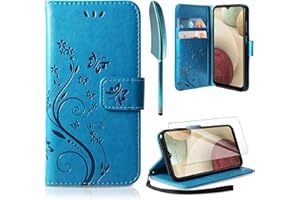 AROYI Lederhülle Kompatibel mit Samsung Galaxy A12 / M12 Hülle und Schutzfolie, Flip Wallet Handyhülle PU Leder Tasche Case Kartensteckplätzen Schutzhülle Kompatibel mit Samsung Galaxy A12 / M12