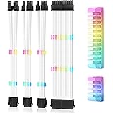 EZDIY-FAB Kit d'extension de Bloc d'alimentation Souple Blanc 300 mm avec Peignes de câble ARGB - 24 Broches 6 + 2 Broches 4