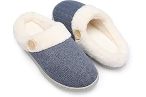 Chantomoo Frauen House Hausschuhe Bequeme Memory Foam Plüsch Schlafzimmer Kunstpelz gefüttert gestrickte warme Hausschuhe Slip-On leichte Schuhe, Indoor Outdoor Anti-Rutsch-Gummisohle Gemütliche