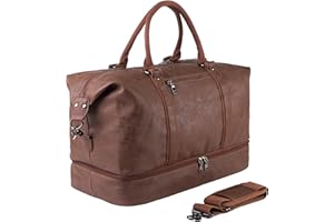 SEYFOCNIA Reisetasche für die Nacht, Segeltuch, Leder, übergroße Wochenendtasche, große Handgepäcktasche, Reisetasche für Damen und Herren