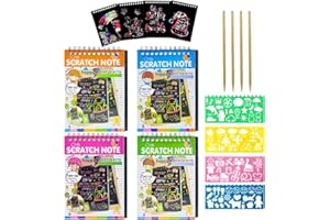 GOTFUN 40 pagine, 4 pezzi, per bambini, per scarabocchiare, set di 4 stencil da pittura, per bambini, Magic Scratch Book sfumato con matite in legno, per scarabocchi per bambini, pittura fai da te