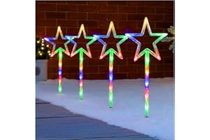 ADEPTNA 4 Pack Star Path Lights - 60 LED Battery Operated Garden Stake With 8 Modes - Outdoor Xmas Decor for Pathways, Walkways, Lawn, Driveway - Perfect for Christmas (Multicolour)