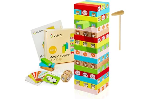 CUBIDI® Tour en bois à empiler - Tour trébuchante - Mignonne tour vacillante pour enfants à partir de 3 ans - Favorise le développement et les compétences motrices des tout-petits - Jeu d'adresse pour
