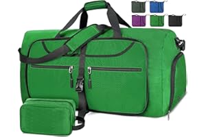 Lubardy Travel Duffle Bag for Men Sports Bag Foldable Weekend Overnight Bag Women Water Resistant Holdall Bag with Toiletry Bags Green 65L