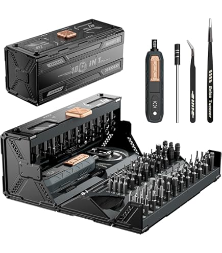 EZARC Elektrische schroevendraaier, 181-in-1 schroevendraaier, elektrische set 3 versnellingen koppel, 162 magnetische CR-V bits, mini elektrische schroevendraaier, oplaadbaar voor mobiele telefoon EZARC Elektrische schroevendraaier, 181-in-1 schroevendraaier, elektrische set 3 versnellingen koppel, 162 magnetische CR-V bits, mini elektrische schroevendraaier, oplaadbaar voor mobiele telefoon