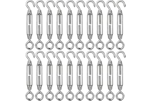 AHUNTTER 20PCS Turnbuckle Wire Tensioner M4 Heavy Duty 304 Hook & Eye Rope Cable Tension Set Adjustable Garden Wire Tensioner Kit for Clothesline Railing Decking Plants Fence - Silver