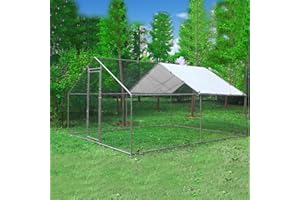 FoxHunter Chicken Pet Run Cage Walk In Coop Kennel Rabbit Dog Puppy Poultry Hen Animal Hutch House Enclosure Playpen Outdoor Shade Running 3X4X2M CRC02 Metal Hammered Silver