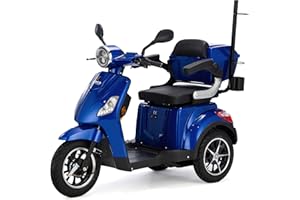 VELECO DRACO - Scooter de mobilité à 3 roues - Entièrement assemblé et prêt à l'emploi - Frein électromagnétique automatique - Support pour bâton de marche (BLEU)