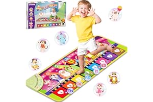 MOMUSE Piano Music Mat 5-Language (EN/DE/FR/IT/ES) for 1 2 3 4 Year Old Boys Girls, Multilingual Education Baby Mat with 9 Animals & Recording, Toddler Infant Kids 1+ Christmas Birthday Present